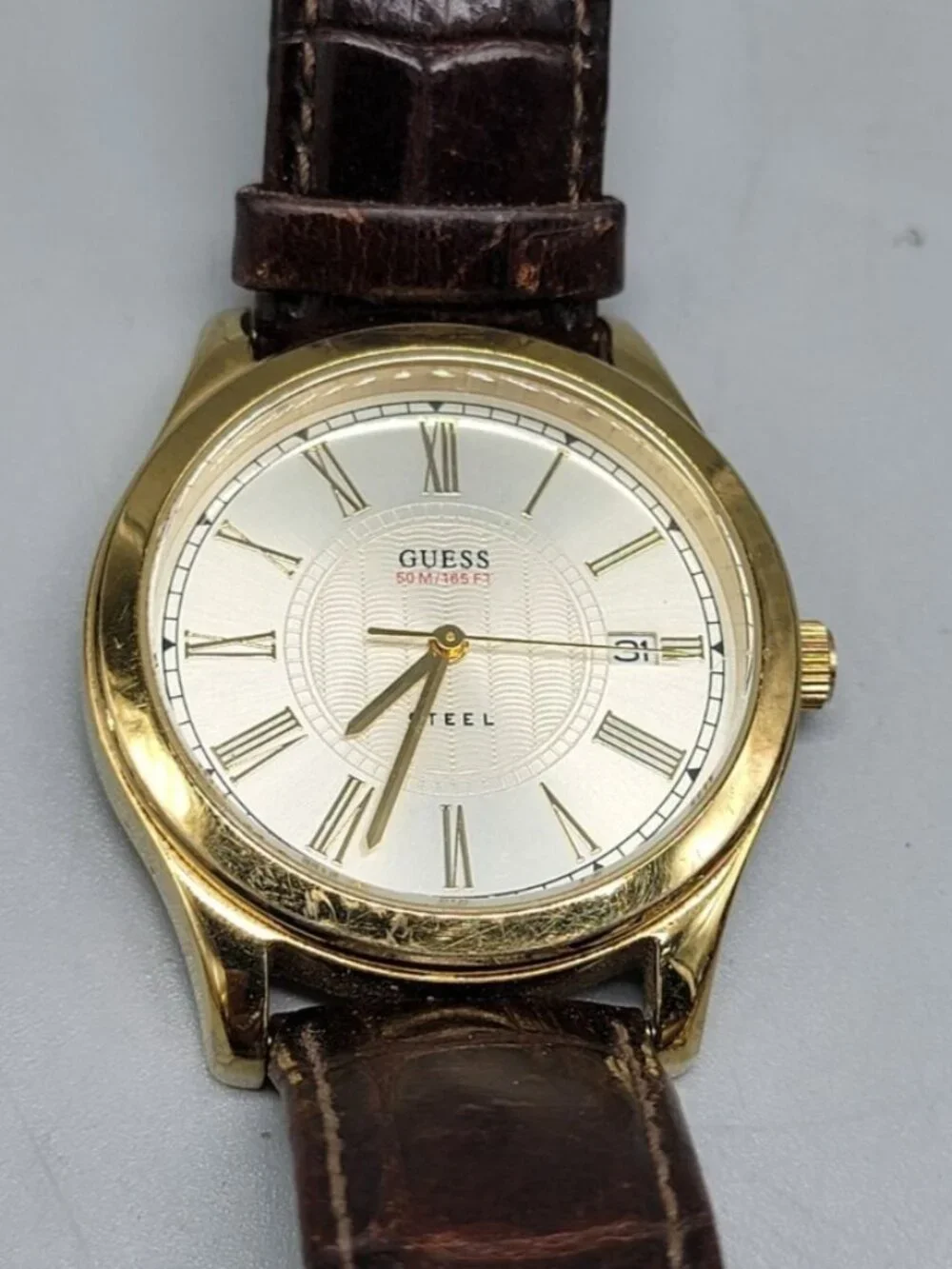 Guess Steel Mens Watch 39mm Gold Plated Case 7.25